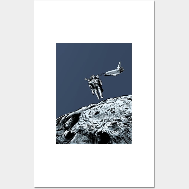 Spaceman by the moon Wall Art by stephenignacio